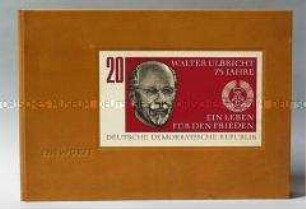 Briefmarkenentwürfe zum 75. Geburtstag von Walter Ulbricht, in Kassette