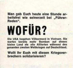 Klebezettel mit Protest gegen den Vietnam-Krieg