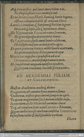 Ad Academias Juliam Et Coloniensem