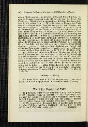 Vorläufige Anzeige und Bitte