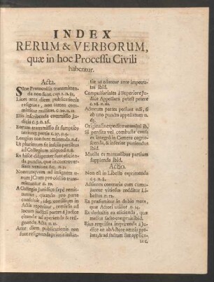 Index Rerum & Verborum, quae in hoc Processu Civili habentur.