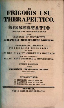 De frigoris usu therapeutico : Diss. inaug. med. chir.