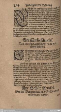 Der Sechste Artickel. Von des Bergmeisters und Geschwornen einfahren und zusehen.