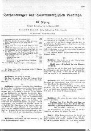 70. Sitzung, Stuttgart, 18.12.1919