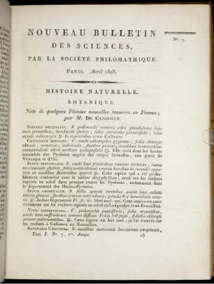 Nouveau Bulletin des Sciences, par la Société Philomatique. Paris. Avril 1808., 7