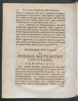 Materia Specialis De Pudore Matrimonii Constituendi.