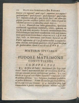 Materia Specialis De Pudore Matrimonii Constituendi.