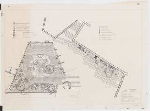 Garten Dedi, Fürth-Oberführberg: Pflanzplan; Innenhof, am Schwimmtrakt 1:100, 1:50