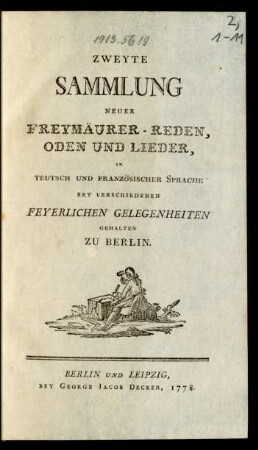 2: Sammlung Neuer Freymäurer-Reden, Oden und Lieder