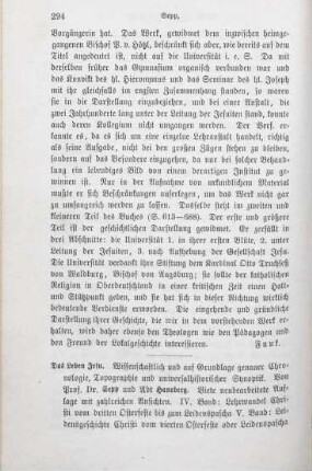 294-297 [Rezension] Sepp, Johann Nepomuk, Das Leben Jesu; IV. und V. Band