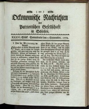 XXXVI. Stück. Sonnabends den 5 September. 1778.