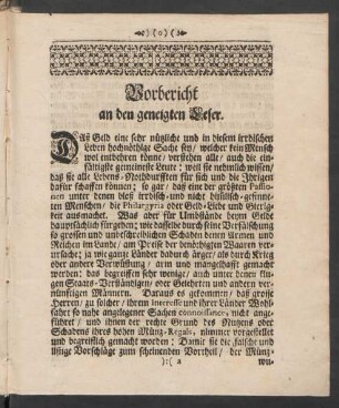 Vorbericht an den geneigten Leser