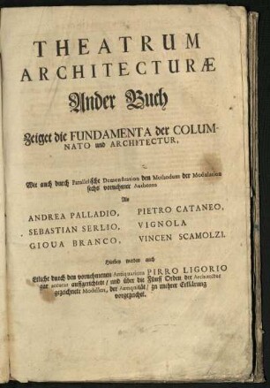 Ander Buch: zeiget die Fundamenta der Columnatio und Architectur