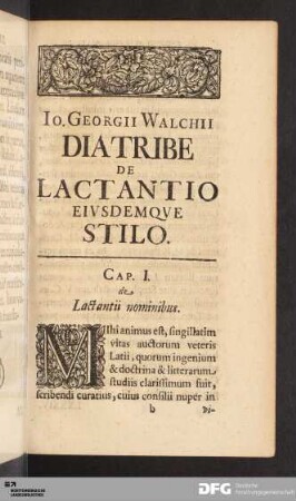 Io. Georgii Walchii Diatribe De Lactantio Eivsdemqve Stilo.
