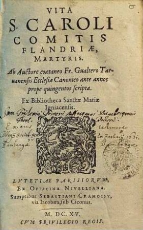 Fr. Gualteri Vita S. Caroli, Comitis Flandriae, Martyris