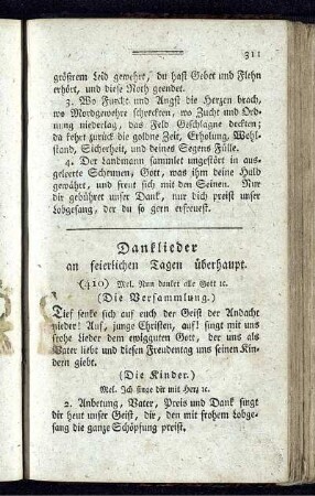 Danklieder an feierlichen Tagen überhaupt.