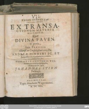 Theses Nonnullae Selectiores, Ex Transactionum Materia Desumptae