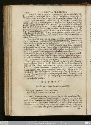 Sectio I. Explicatur primum Decalogi praeceptum.