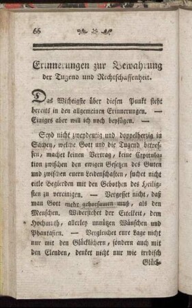 Erinnerungen zur Bewahrung der Tugend und Rechtschaffenheit.