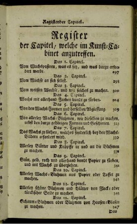 Register der Capitel, welche im Kunst-Cabinet anzutreffen.