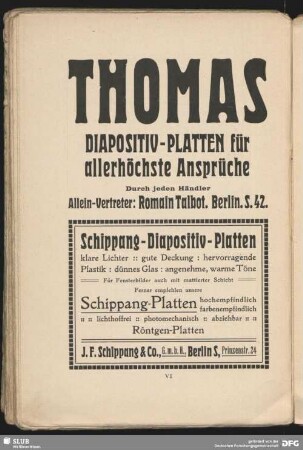 Werbung: Thomas Diapositiv-Platten, Berlin
