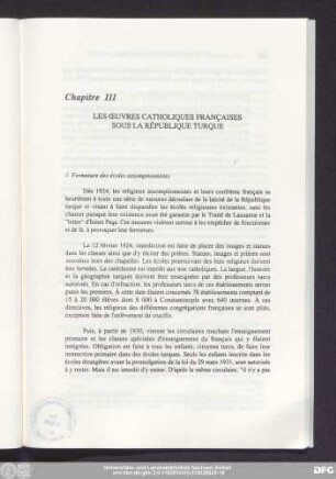 Chapitre III Les Oeuvres Catholiques Françaises Sous La République Turque