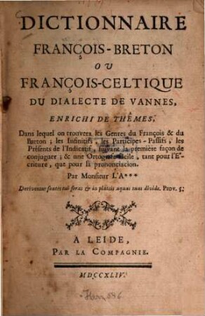 Dictionnaire françois-breton ou françois-celtique du dialecte de Vannes