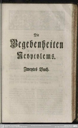 Die Begebenheiten Neoptolems. Zweytes Buch