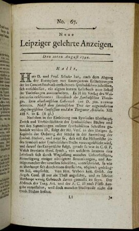 No. 67. Den 20ten August 1790.