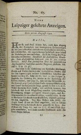 No. 67. Den 20ten August 1790.