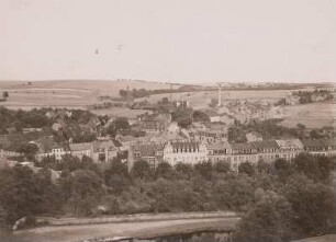 Döbeln, Ansicht der Stadt mit großer Sandgrube