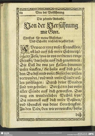 Die zehende Andacht. Von der Versühnung mit Gott