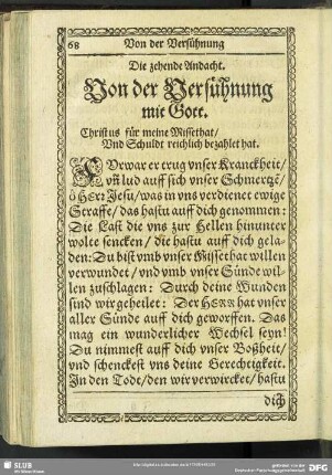 Die zehende Andacht. Von der Versühnung mit Gott