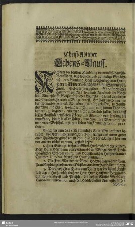 Lebenslauf : Christ-Adlicher Lebens-Lauff