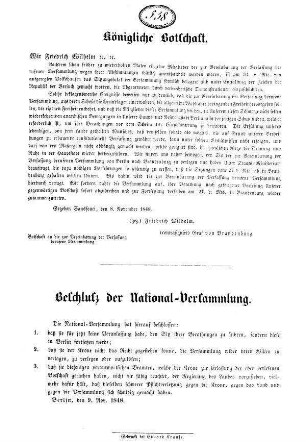 Königliche Botschaft. Beschluß der National-Versammlung.