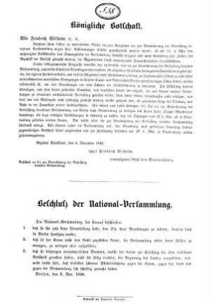 Königliche Botschaft. Beschluß der National-Versammlung.