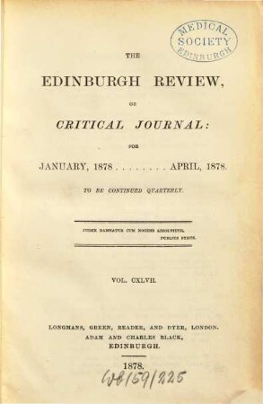 The Edinburgh review, or critical journal. 147. 1878