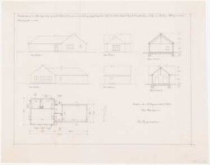 Belegschaftsgebäude der Standard-Lack-Werke, Berlin-Plötzensee: Grundriss, 4 Ansichten, Schnitte 1:100
