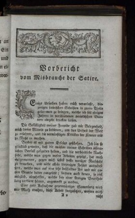 Vorbericht vom Misbrauche der Satire.