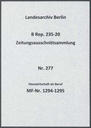 Hauswirtschaft als Beruf
