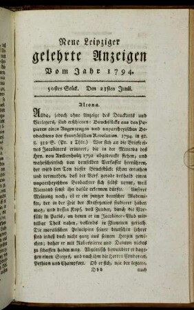 50stes Stück. Den 23sten Junii.