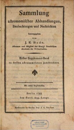 Sammlung astronomischer Abhandlungen, Beobachtungen und Nachrichten. 1, 1. 1793