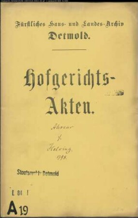 Ahrens, Sattler in Lemgo gegen Bürgermeister Helwing zu Lemgo - Anlegung einer Brantweinbrennerei