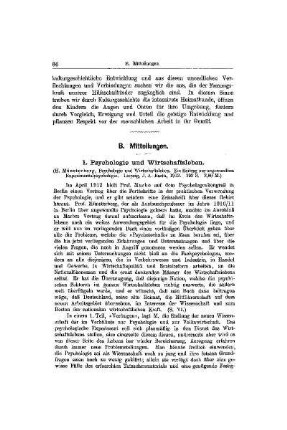 Psychologie und Wirtschaftsleben : [Mitteilungen]