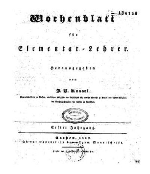 1: J. P. Rossel's Wochenblatt für Elementar-Lehrer - 1.1828