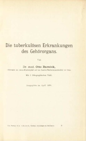 Die tuberkulösen Erkrankungen des Gehörorgans
