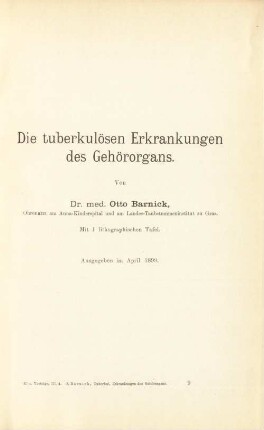 Die tuberkulösen Erkrankungen des Gehörorgans
