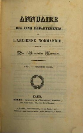 Annuaire des cinq départements de l'ancienne Normandie. 20, 20. 1854