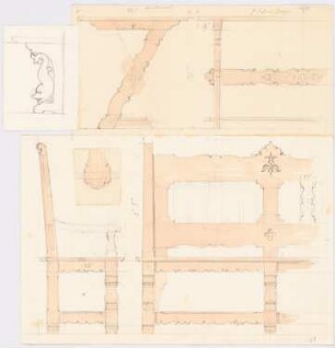Pavillon am Wasser: Holzgeschnitzte Bank, Stuhl, Tisch