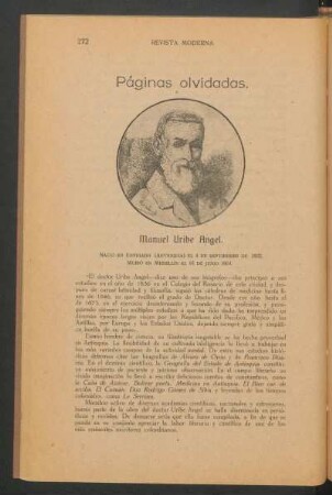 Páginas olvidadas. : [Biografía de] Manuel Uribe Ángel.